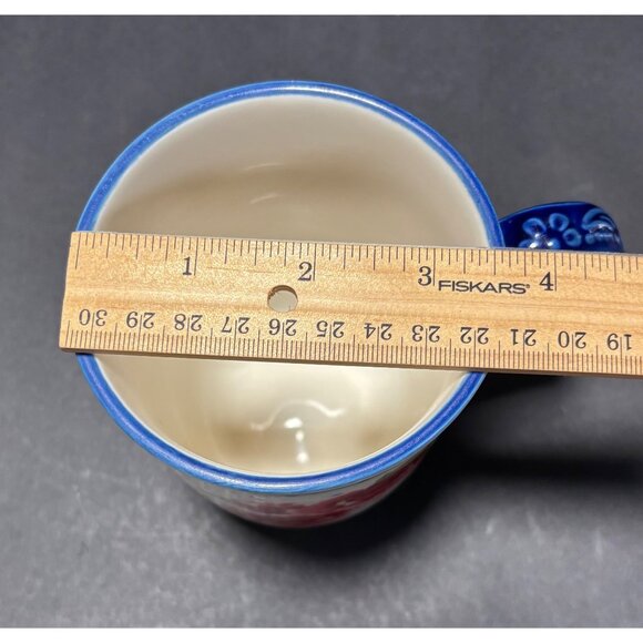 Pioneer Women Heritage Coffee Mug Floral Red Rose With Blue Handle & Base - Picture 8 of 9